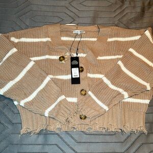 Fashion nova seeing stripes cardigan,tan & white stripes. Brand new never worn.